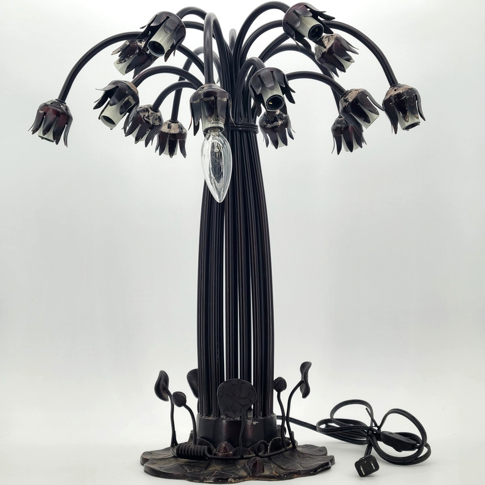 Vintage Tiffany Style Lily Pad Tulip Lamp 15 Light Arms Base Only No Shades